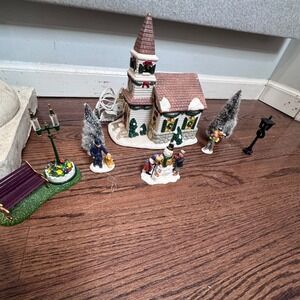 Snowflake Falls Christmas Village Church Lighted Porcelain Figures Holiday Decor